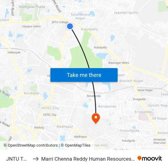 JNTU Twd RGIA to Marri Chenna Reddy Human Resources Development Institute map