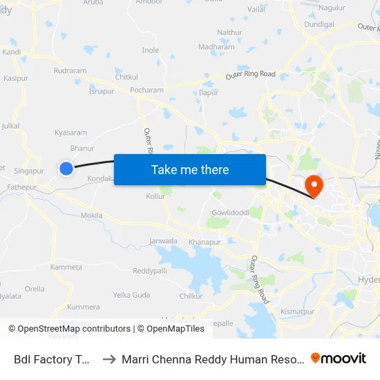 Bdl Factory Twd Patancheru to Marri Chenna Reddy Human Resources Development Institute map