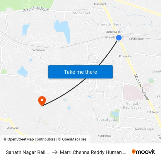 Sanath Nagar Railway Station Twd Koti to Marri Chenna Reddy Human Resources Development Institute map