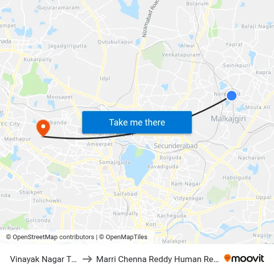 Vinayak Nagar Twd Secunderabad to Marri Chenna Reddy Human Resources Development Institute map