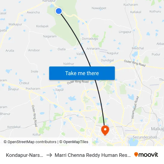 Kondapur-Narsapur Twd Mgbs to Marri Chenna Reddy Human Resources Development Institute map