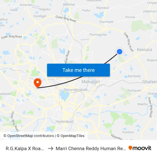 R.G.Kalpa X Road Twd Balaji Nagar to Marri Chenna Reddy Human Resources Development Institute map