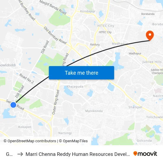 Gar It to Marri Chenna Reddy Human Resources Development Institute map