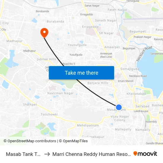 Masab Tank Twd Lakdikapul to Marri Chenna Reddy Human Resources Development Institute map