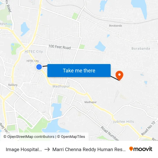 Image Hospital Twd Kondapur to Marri Chenna Reddy Human Resources Development Institute map