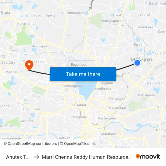 Anutex Twd ECIL to Marri Chenna Reddy Human Resources Development Institute map