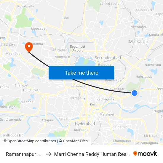 Ramanthapur Colony  Twd Koti to Marri Chenna Reddy Human Resources Development Institute map