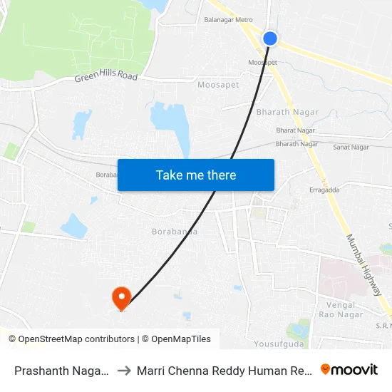 Prashanth Nagar  Twd Patancheru to Marri Chenna Reddy Human Resources Development Institute map