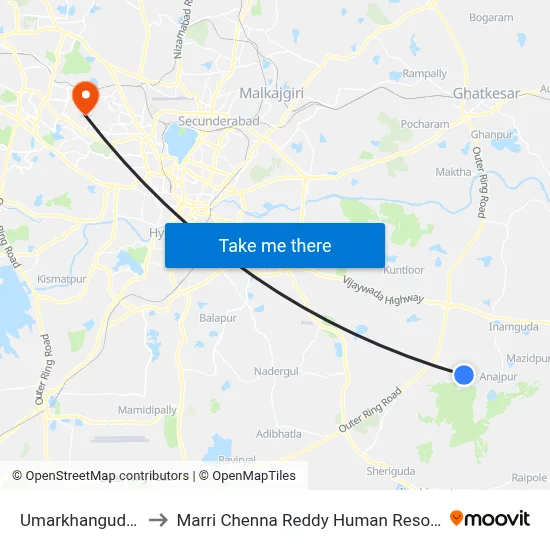 Umarkhanguda Twd Koheda to Marri Chenna Reddy Human Resources Development Institute map
