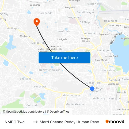 NMDC Twd Mehdipatnam to Marri Chenna Reddy Human Resources Development Institute map