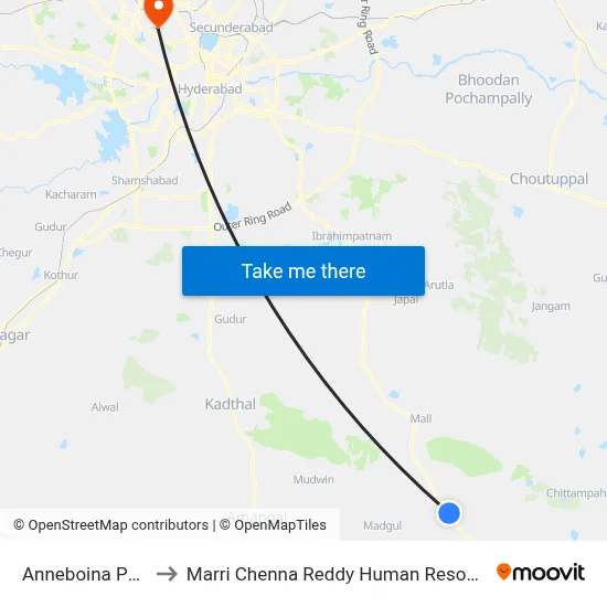 Anneboina Pally Twd Mall to Marri Chenna Reddy Human Resources Development Institute map