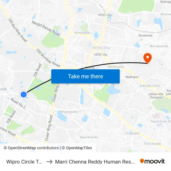 Wipro Circle Twd Gachibowli to Marri Chenna Reddy Human Resources Development Institute map