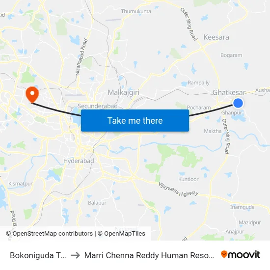 Bokoniguda Twd Edulabad to Marri Chenna Reddy Human Resources Development Institute map