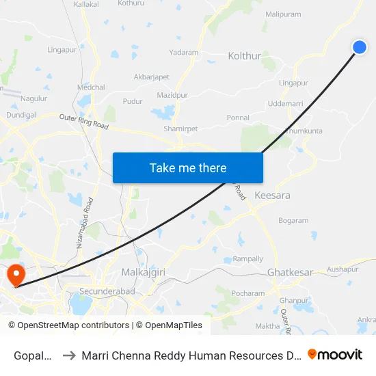 Gopalpuram to Marri Chenna Reddy Human Resources Development Institute map