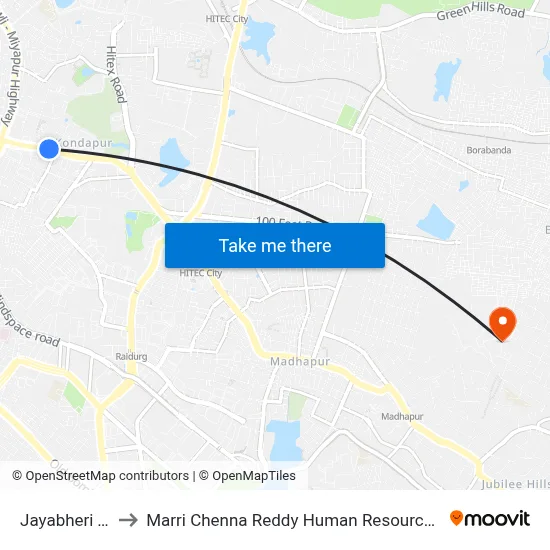 Jayabheri Twd Koti to Marri Chenna Reddy Human Resources Development Institute map
