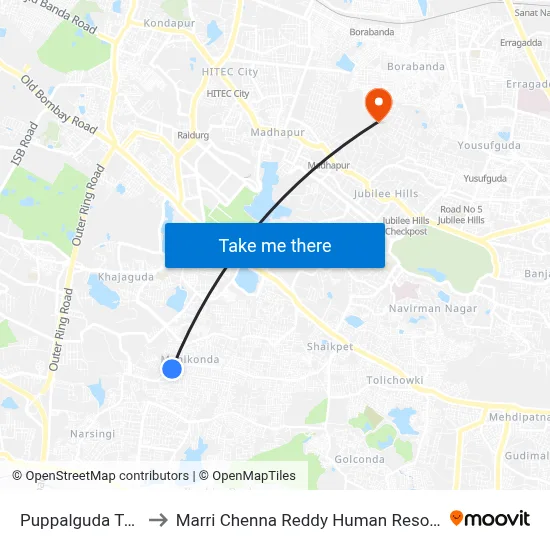 Puppalguda Twd Tolichowki to Marri Chenna Reddy Human Resources Development Institute map