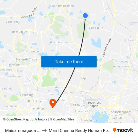 Maisammaguda Twd Bahadurpally to Marri Chenna Reddy Human Resources Development Institute map