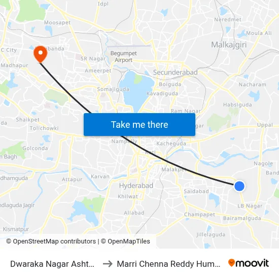 Dwaraka Nagar Ashtalakshmi Temple Twd Lbnagar to Marri Chenna Reddy Human Resources Development Institute map