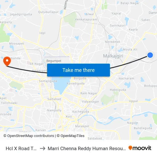 Hcl X Road Twd Mallapur to Marri Chenna Reddy Human Resources Development Institute map