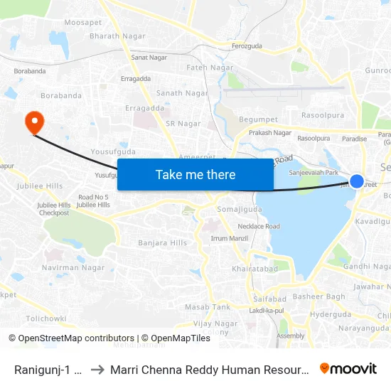 Ranigunj-1 Bus Depot to Marri Chenna Reddy Human Resources Development Institute map