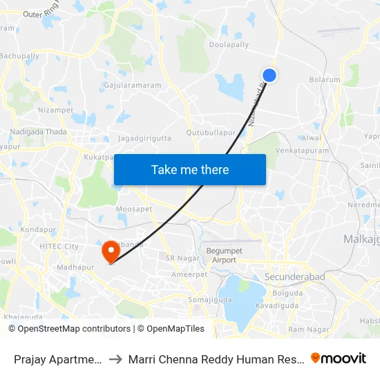Prajay Apartment Twd Medchal to Marri Chenna Reddy Human Resources Development Institute map