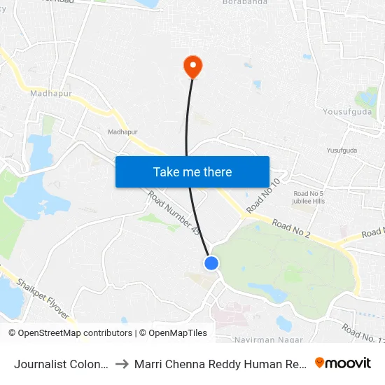 Journalist Colony Twd Film Nagar to Marri Chenna Reddy Human Resources Development Institute map