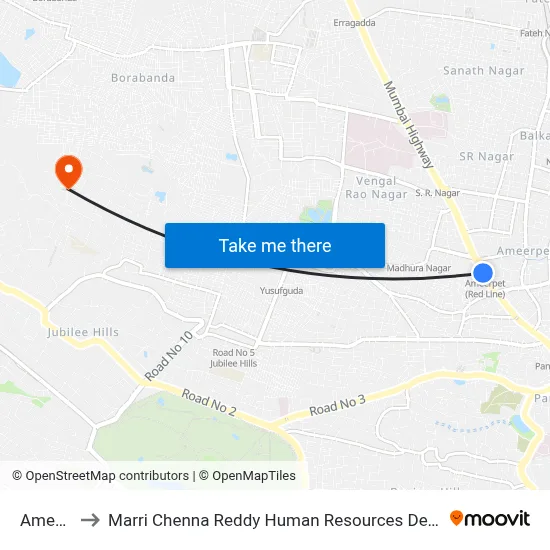 Ameerpet to Marri Chenna Reddy Human Resources Development Institute map