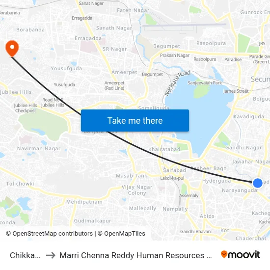 Chikkadpally to Marri Chenna Reddy Human Resources Development Institute map