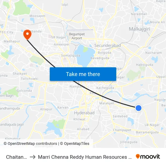 Chaitanyapuri to Marri Chenna Reddy Human Resources Development Institute map