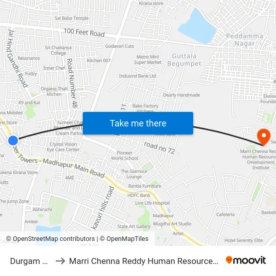 Durgam Cheruvu to Marri Chenna Reddy Human Resources Development Institute map