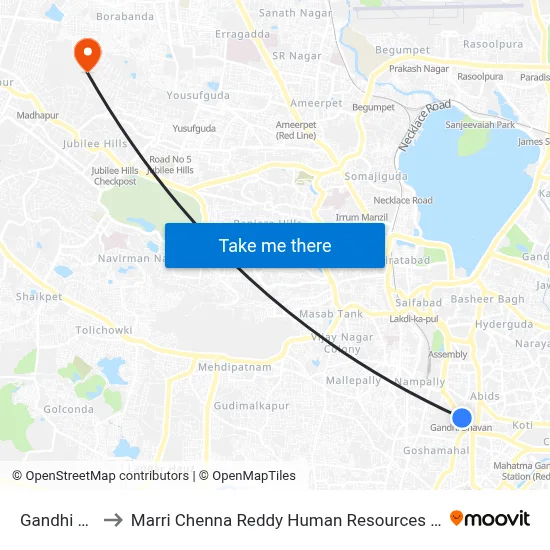 Gandhi Bhavan to Marri Chenna Reddy Human Resources Development Institute map