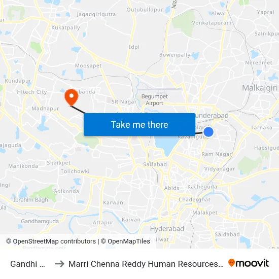 Gandhi Hospital to Marri Chenna Reddy Human Resources Development Institute map