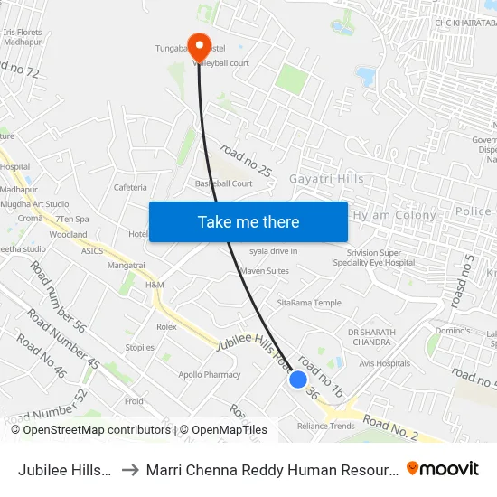 Jubilee Hills Checkpost to Marri Chenna Reddy Human Resources Development Institute map