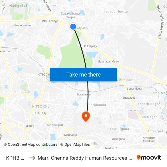 KPHB Colony to Marri Chenna Reddy Human Resources Development Institute map