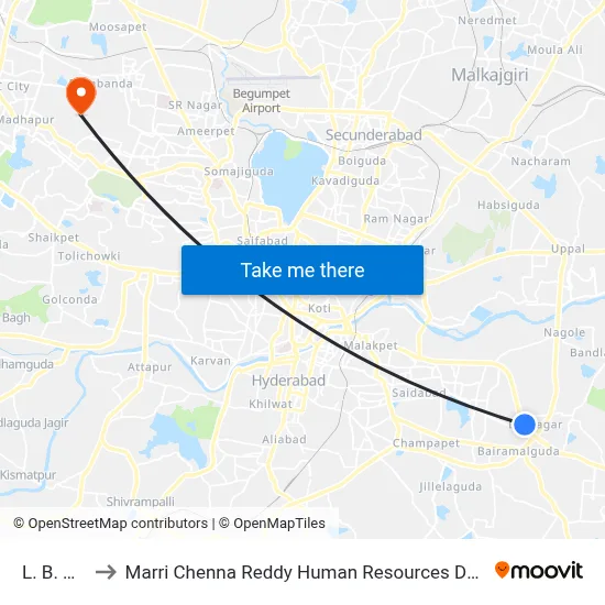 L. B. Nagar to Marri Chenna Reddy Human Resources Development Institute map