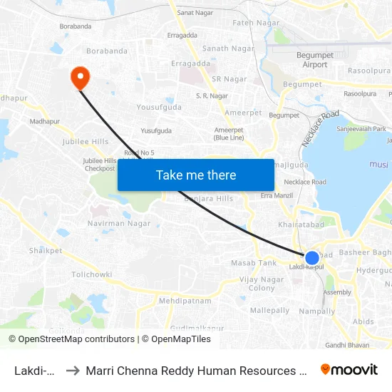 Lakdi-Ka-Pul to Marri Chenna Reddy Human Resources Development Institute map