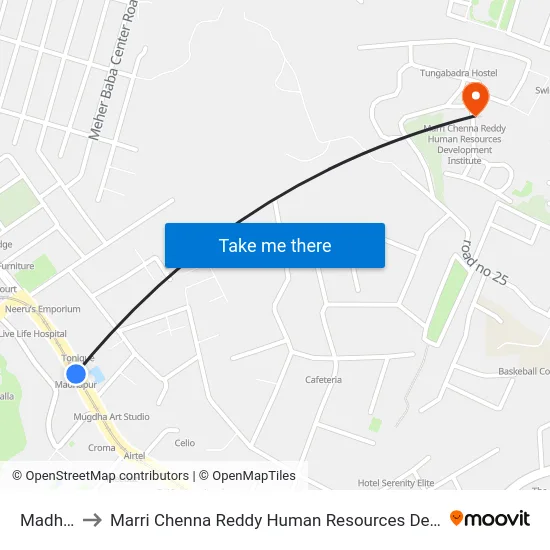 Madhapur to Marri Chenna Reddy Human Resources Development Institute map