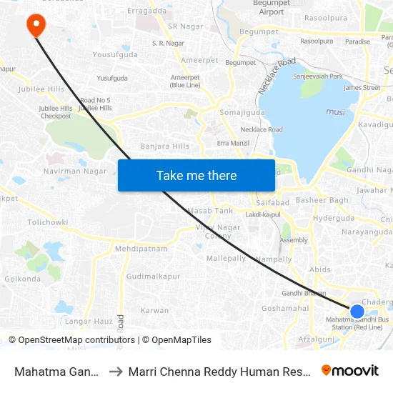 Mahatma Gandhi Bus Station to Marri Chenna Reddy Human Resources Development Institute map