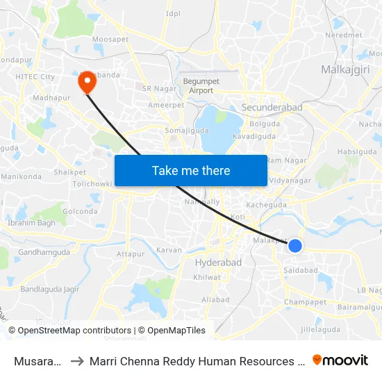 Musarambagh to Marri Chenna Reddy Human Resources Development Institute map