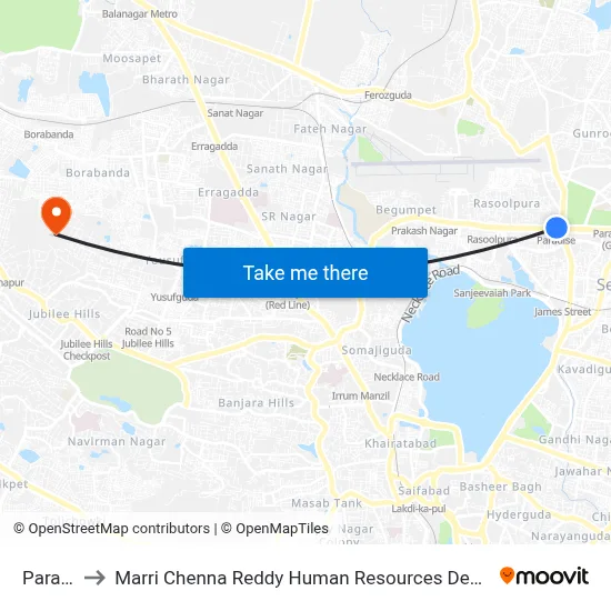Paradise to Marri Chenna Reddy Human Resources Development Institute map