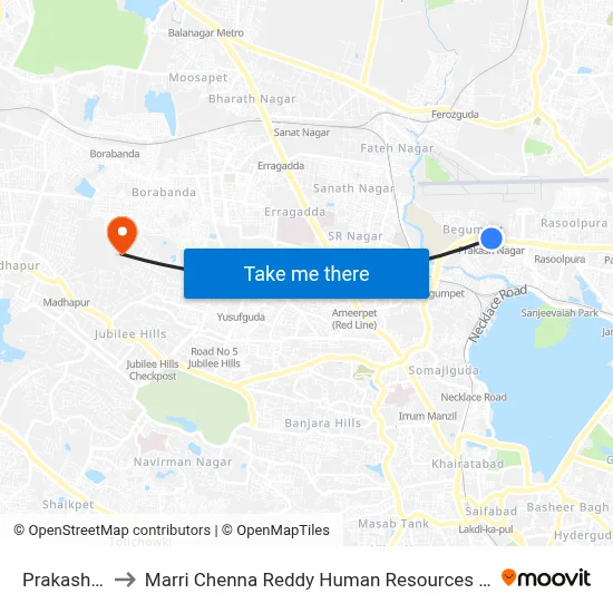 Prakash Nagar to Marri Chenna Reddy Human Resources Development Institute map