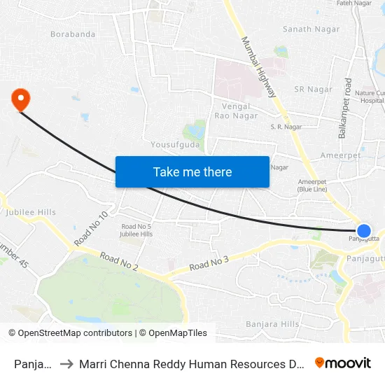 Panjagutta to Marri Chenna Reddy Human Resources Development Institute map