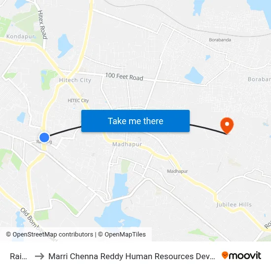 Raidurg to Marri Chenna Reddy Human Resources Development Institute map