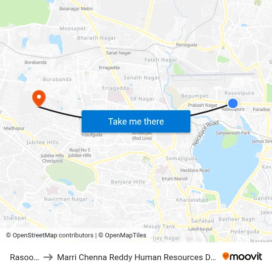 Rasoolpura to Marri Chenna Reddy Human Resources Development Institute map