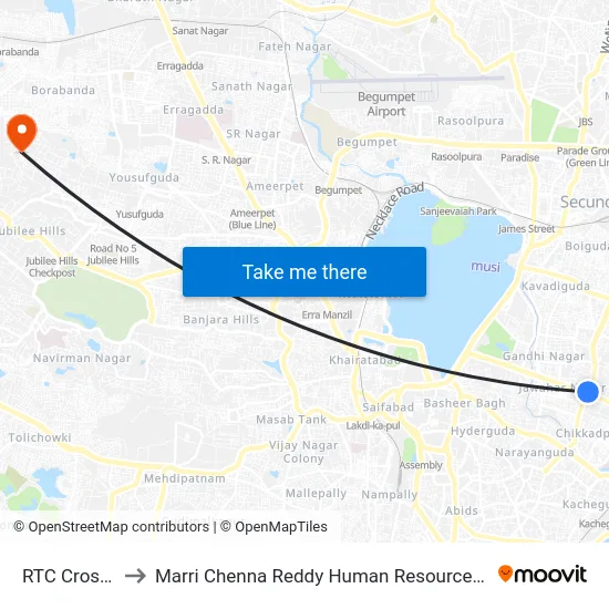 RTC Cross Roads to Marri Chenna Reddy Human Resources Development Institute map