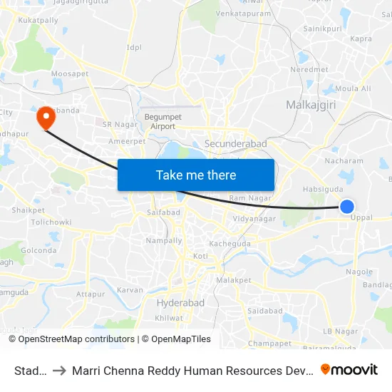 Stadium to Marri Chenna Reddy Human Resources Development Institute map