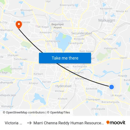 Victoria Memorial to Marri Chenna Reddy Human Resources Development Institute map