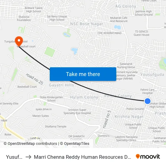 Yusufguda to Marri Chenna Reddy Human Resources Development Institute map