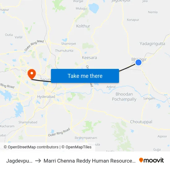 Jagdevpur Gadda to Marri Chenna Reddy Human Resources Development Institute map