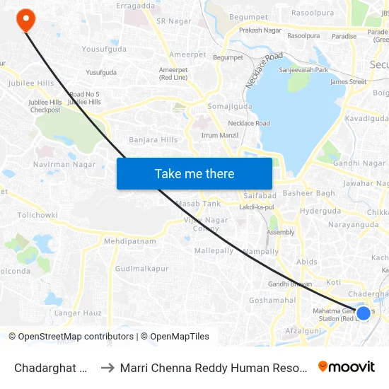 Chadarghat Niagara Hotel to Marri Chenna Reddy Human Resources Development Institute map